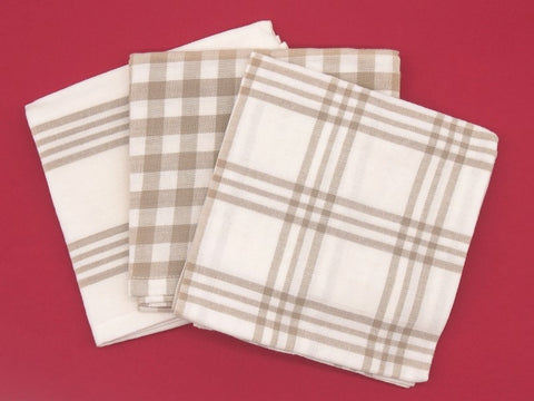 Bullseye Tea Towel Set 3 White / Taupe